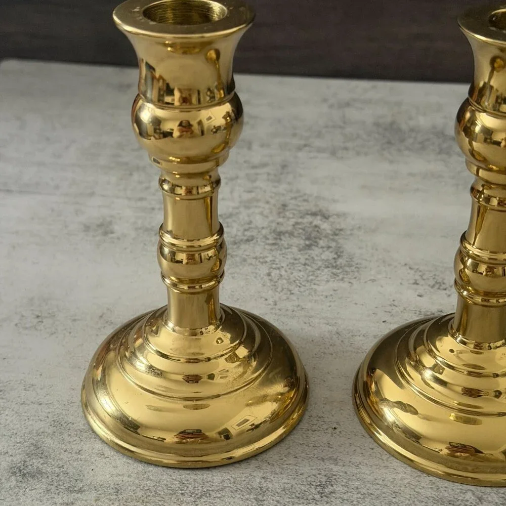Vintage Virginia Metalcrafters Brass Single Taper Candlesticks Set of Two 5.25